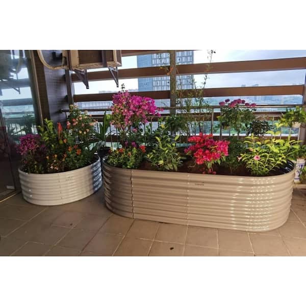 8 ft. L x 4 ft. W x 2 ft. H Outdoor White Galvanized Raised Steel Garden Bed Oval Above Ground Modular Planter Boxes