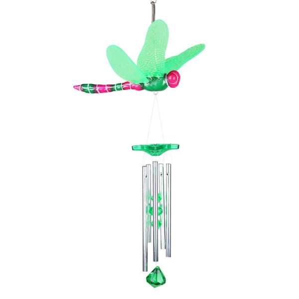 WindyWing Dragonfly Pink Green Metallic Metal Wind Chimes