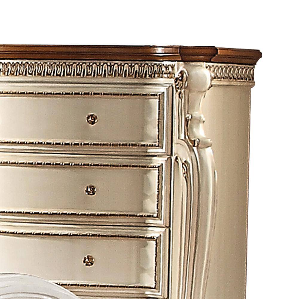 Picardy 46" Brown Tufted Wood Chest with Antique Pearl Finish