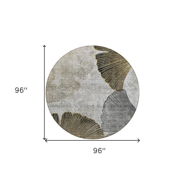 Gray, Charcoal, Silver 8 ft. Round Woven Floral Polyester Round Indoor/Outdoor Area Rug