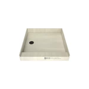 Redi Base 48 in. L x 48 in. W Single Threshold Alcove Shower Pan Base with Left Drain and Matte Black Drain Plate