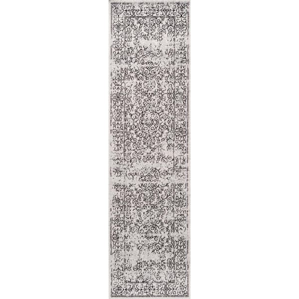 JONATHAN Y Ferro Filigree Charcoal Black and White Gray/Black 2 ft. x 8 ft. Runner Rug