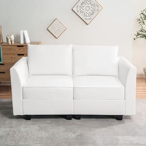 61.22 in. Faux Leather Modern Loveseat for Sectional Sofa, Easy Assembly in. Bright White