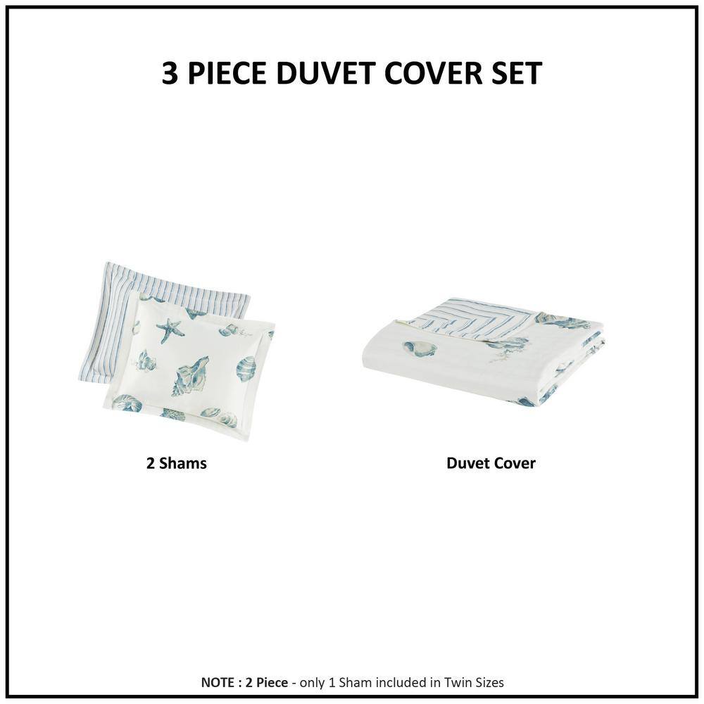 King Blue Cotton Nautical Duvet Cover Set with Shams