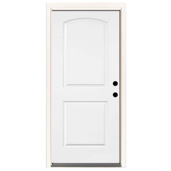 Steves & Sons 36 in. x 80 in. Element Series 2-Panel Roundtop Left-Hand Inswing Wt Primed Steel Prehung Front Door w/ 6-9/16 in. Frame