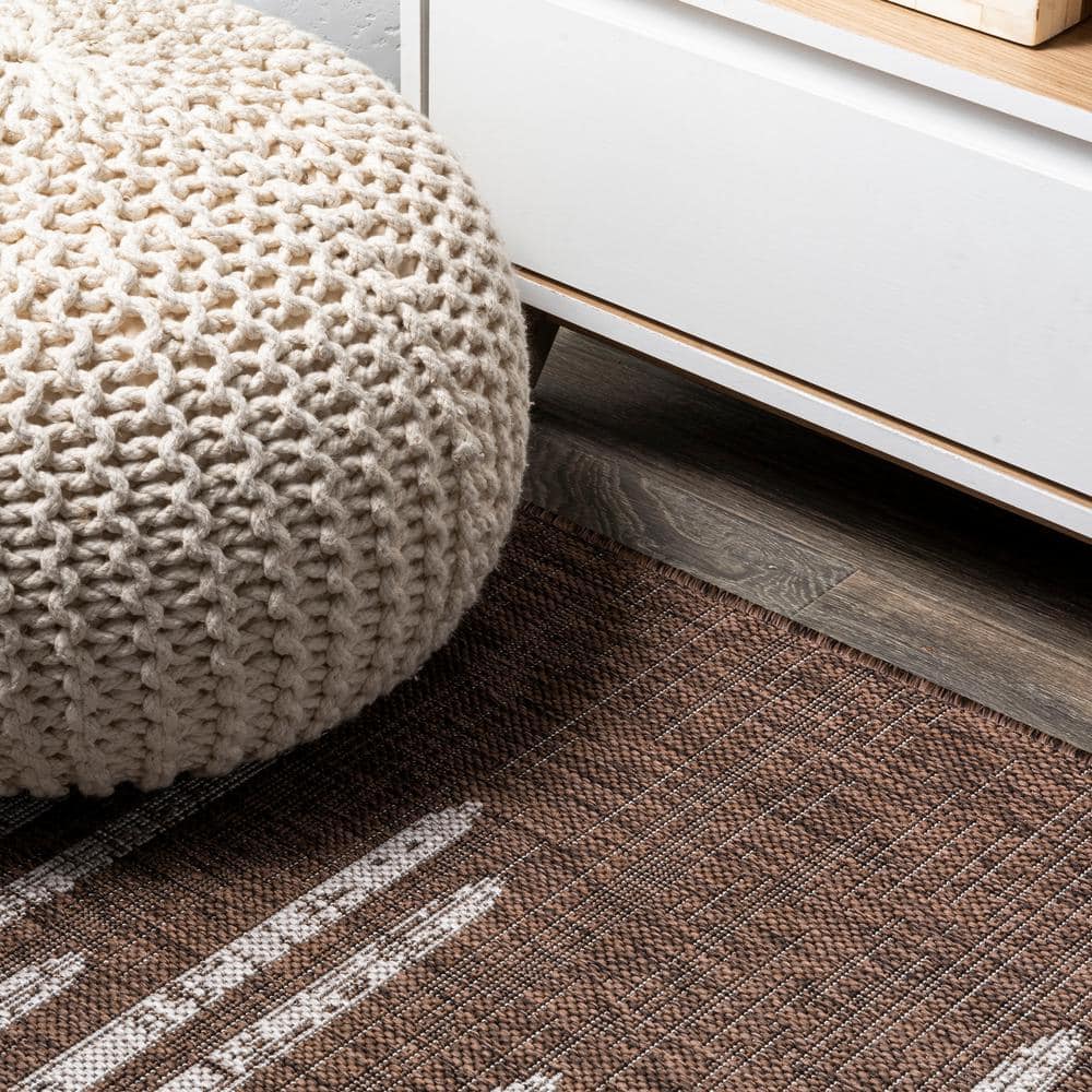Brown and Beige 8' x 10' Synthetic Stripe Area Rug