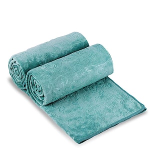 Aqua Floral Embossed Microfiber Bath Towel (Set of 2)