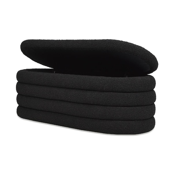 Jennifer Taylor Fuji 49 in. Modern Scandinavian Bedroom Entryway Boucle Upholstered Storage Bench in Ebony Black