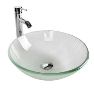 Bathroom Frosted Round Sink with Chrome Faucet