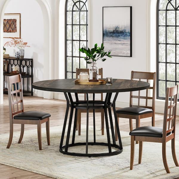 BYBLIGHT Roesler Vintage Gray Engineered Wood 47.2 in. Pedestal Dining Table -Seats 4