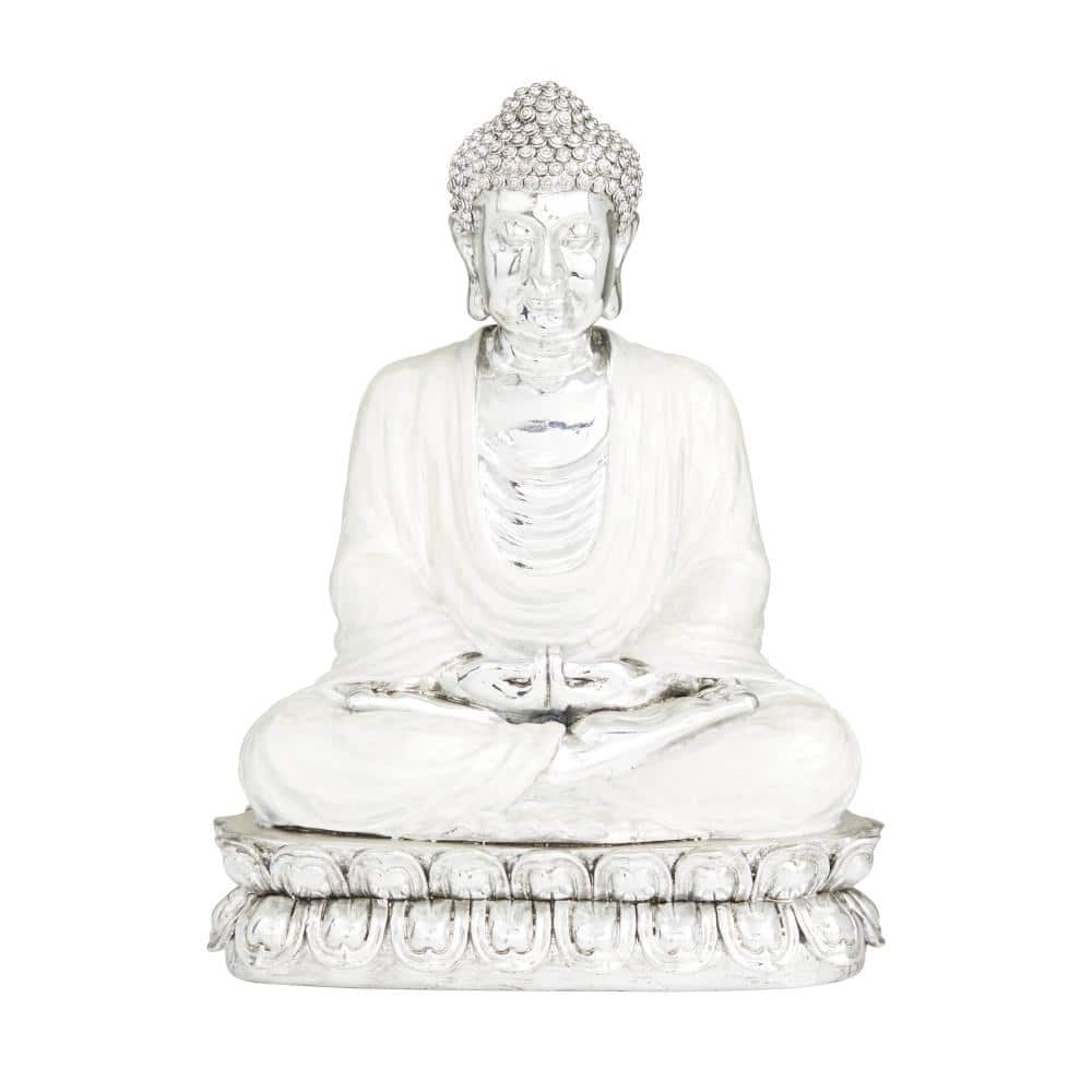 Silver Polystone Meditating Buddha Sculpture with Engraved Carvings and Relief Detailing price history on PriceWatchPro