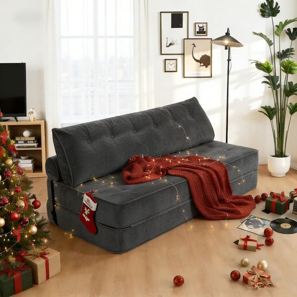 Hommpa 59.06 in. Folding Gray Corduroy Queen Size Folding Sofa Bed