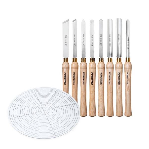 ‎POWERTEC 8 PCS Wood Lathe Chisel Set w/ 10 in. Center Finder Compass, HSS Steel Blades Wood Lathe Tools for Woodworking, Wood Art