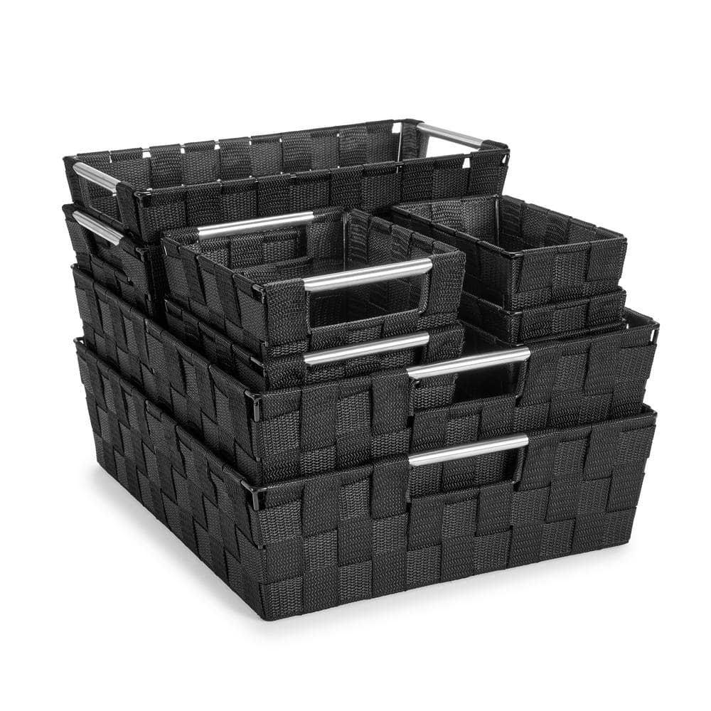 Set of 9 Large Black Storage Baskets for Organizing, Hand-Woven Basket, Clo