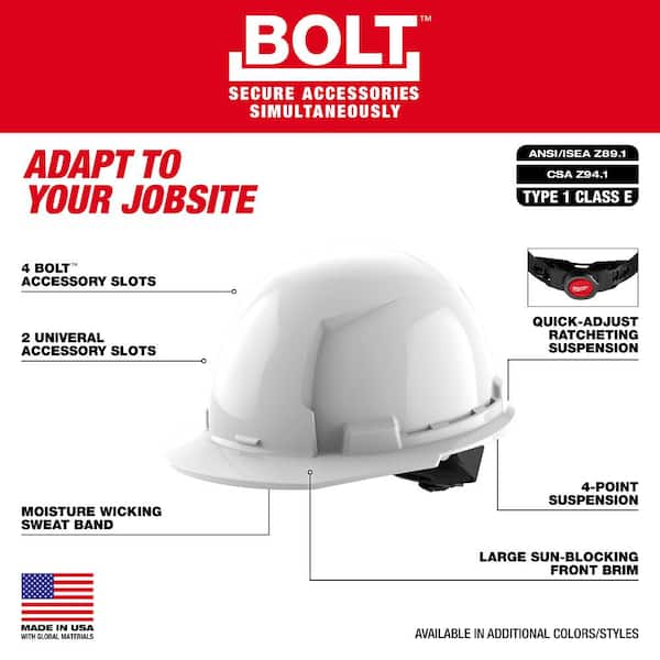 Milwaukee - BOLT Yellow Type 1 Class E Front Brim Non-Vented Hard Hat with 4 Point Ratcheting Suspension