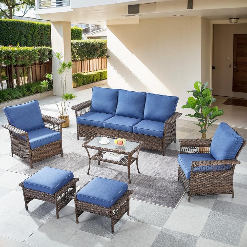 Gymojoy StLouis Brown 6-Piece Wicker Seactional Sofa Set Outdoor lounge ...