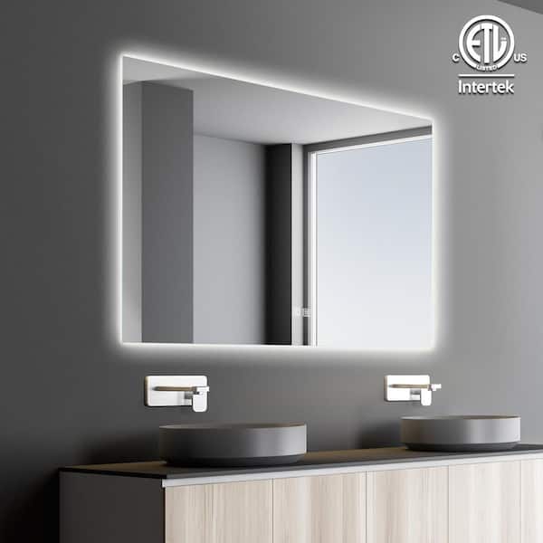 HOMLUX 55 in. W x 36 in. H Rectangular Frameless LED Light with 3-Color and Anti-Fog Wall Mounted Bathroom Vanity Mirror