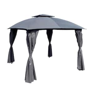 10 ft. x 10 ft. Grey Outdoor Patio Garden Gazebo Canopy, Outdoor Shading, Gazebo Tent With Curtains