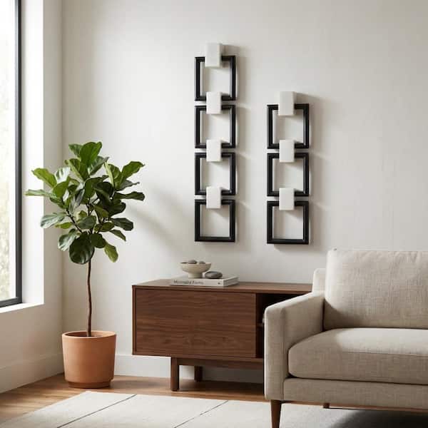 3.60 in. x 24.40 in. and 3.60 in. x 32 in. Black Resin Chain Wall Decor (Set of 3)