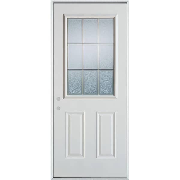 Stanley Doors 32 in. x 80 in. Geometric Glue Chip and Zinc 1/2 Lite 2-Panel Painted Right-Hand Inswing Steel Prehung Front Door