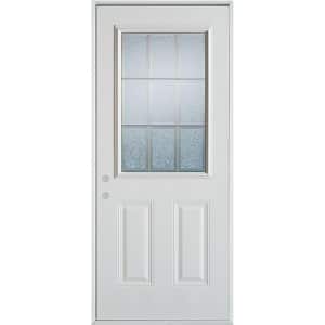 36 in. x 80 in. Geometric Glue Chip and Zinc 1/2 Lite 2-Panel Painted Right-Hand Inswing Steel Prehung Front Door