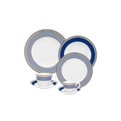 Flamingo 42-Piece Blue and White Porcelain Dinnerware Set (Service for 6)