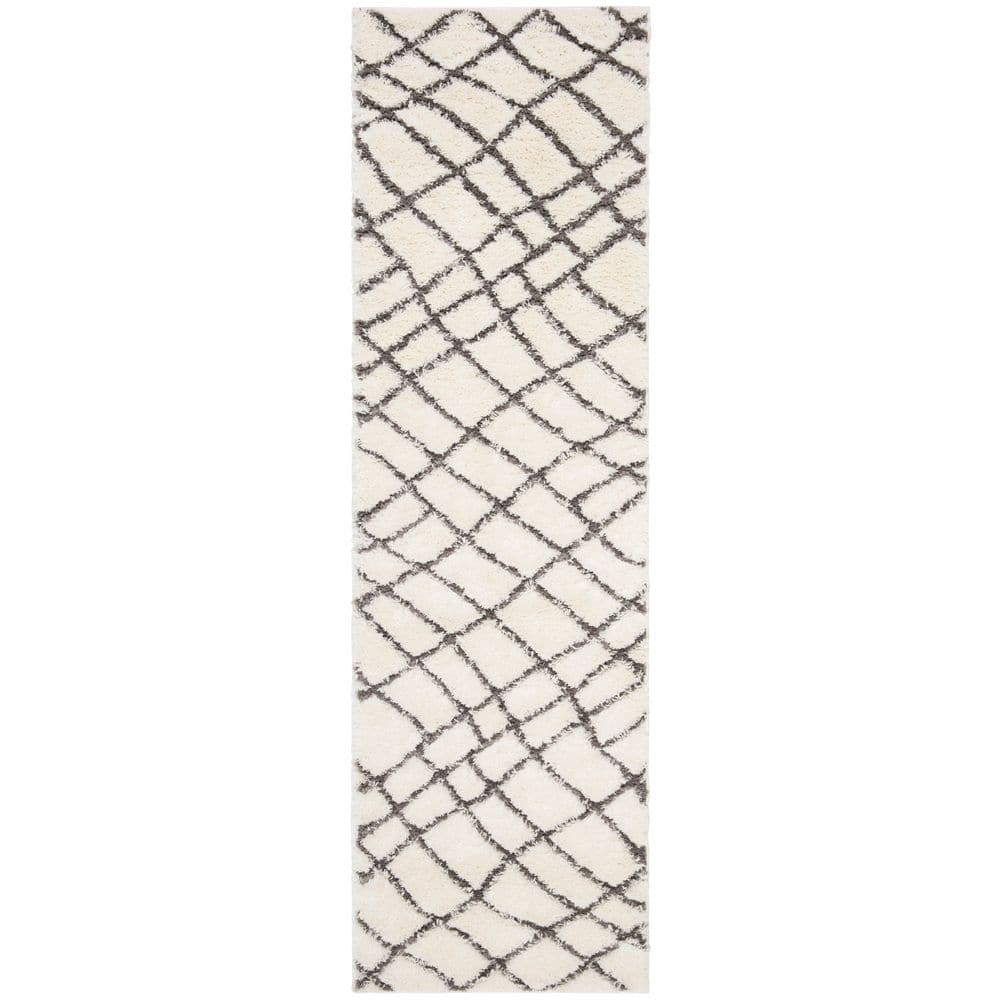 Diamond Runner Rug SAFAVIEH Sparta Shag 2 ft. x 8 ft. Ivory/Gray Wavy Diamond Runner Rug ...