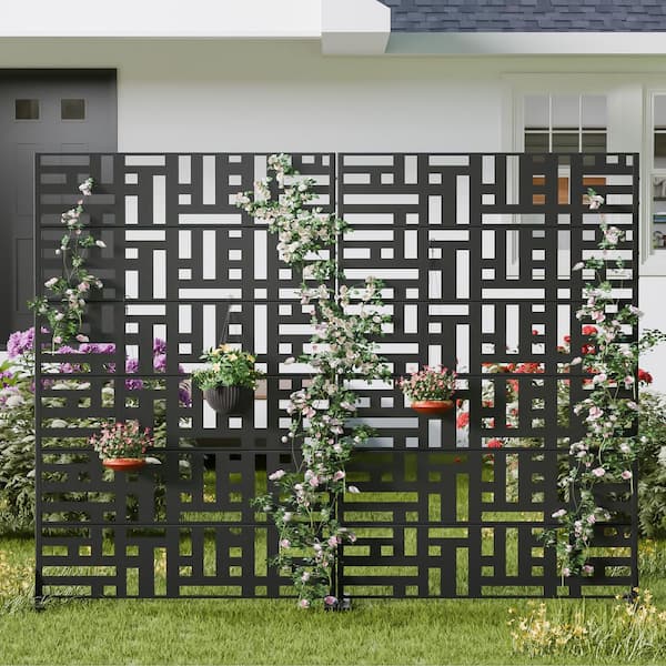 72 in. x 47 in. Set of 2 Outdoor Metal Privacy Screen Garden Fence in Streets Pattern in Black Wall Decal
