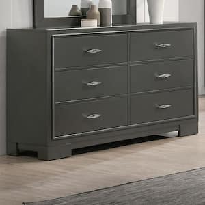 Jonvang 6-Drawer Metallic Gray with Care Kit Dresser (33.88 in. H X 57.5 in. W X 16.38 in. D)