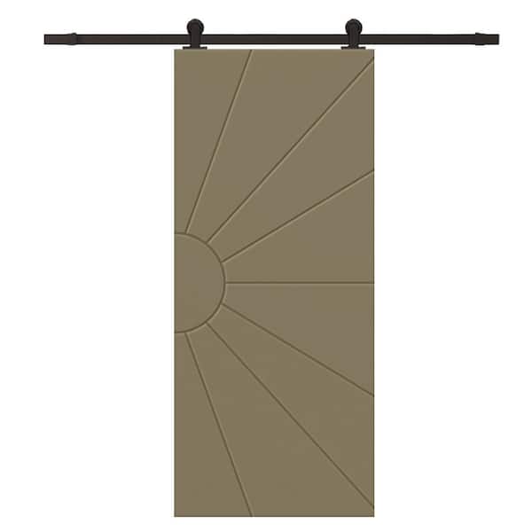 CALHOME 24 in. x 84 in. Olive Green Painted Composite MDF Paneled Interior Sliding Barn Door with Hardware Kit
