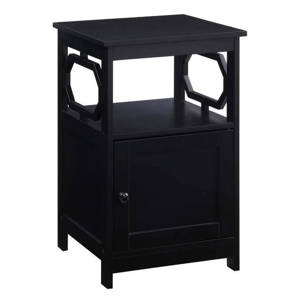 Convenience Concepts Omega 16 in. Black Standard Square Wood Top End Table with Shelf and Cabinet