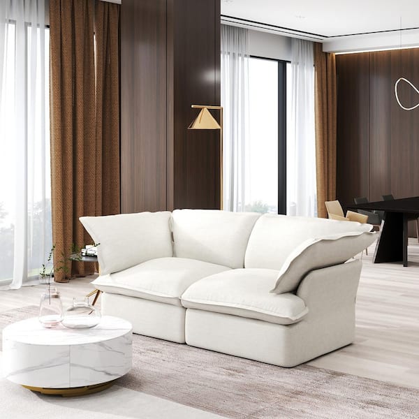 82.6 in. Flared Arm 2-Piece linen Modular Sectional Sofa in White