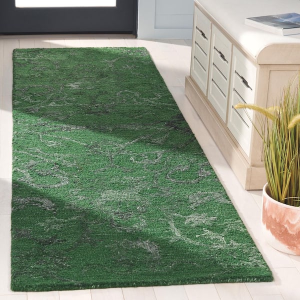 Anatolia 2 ft. x 8 ft. Dark Green Traditional Garden Runner Rug