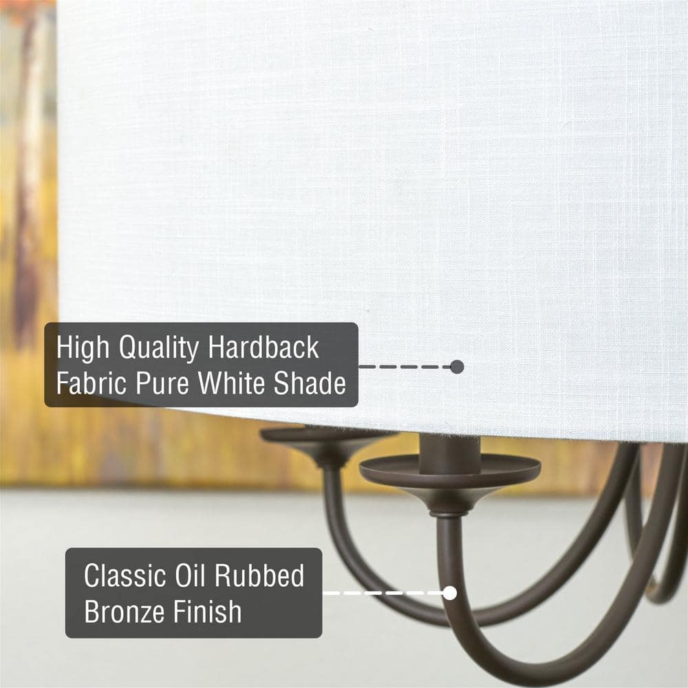 Oil-Rubbed Bronze 5-Light Chandelier with White Linen Drum Shade