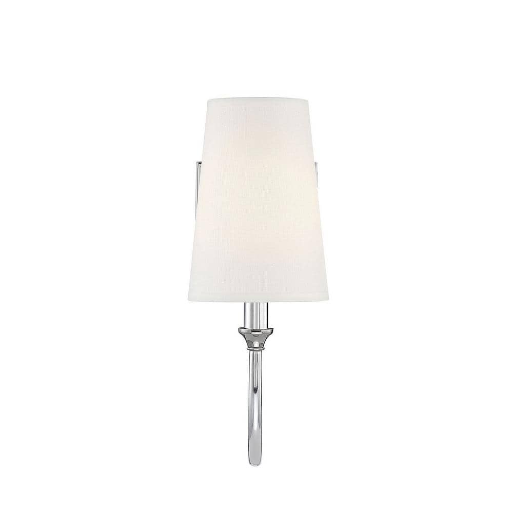 Elegant Curved Arm Nickel Wall Sconce with White Fabric Shade