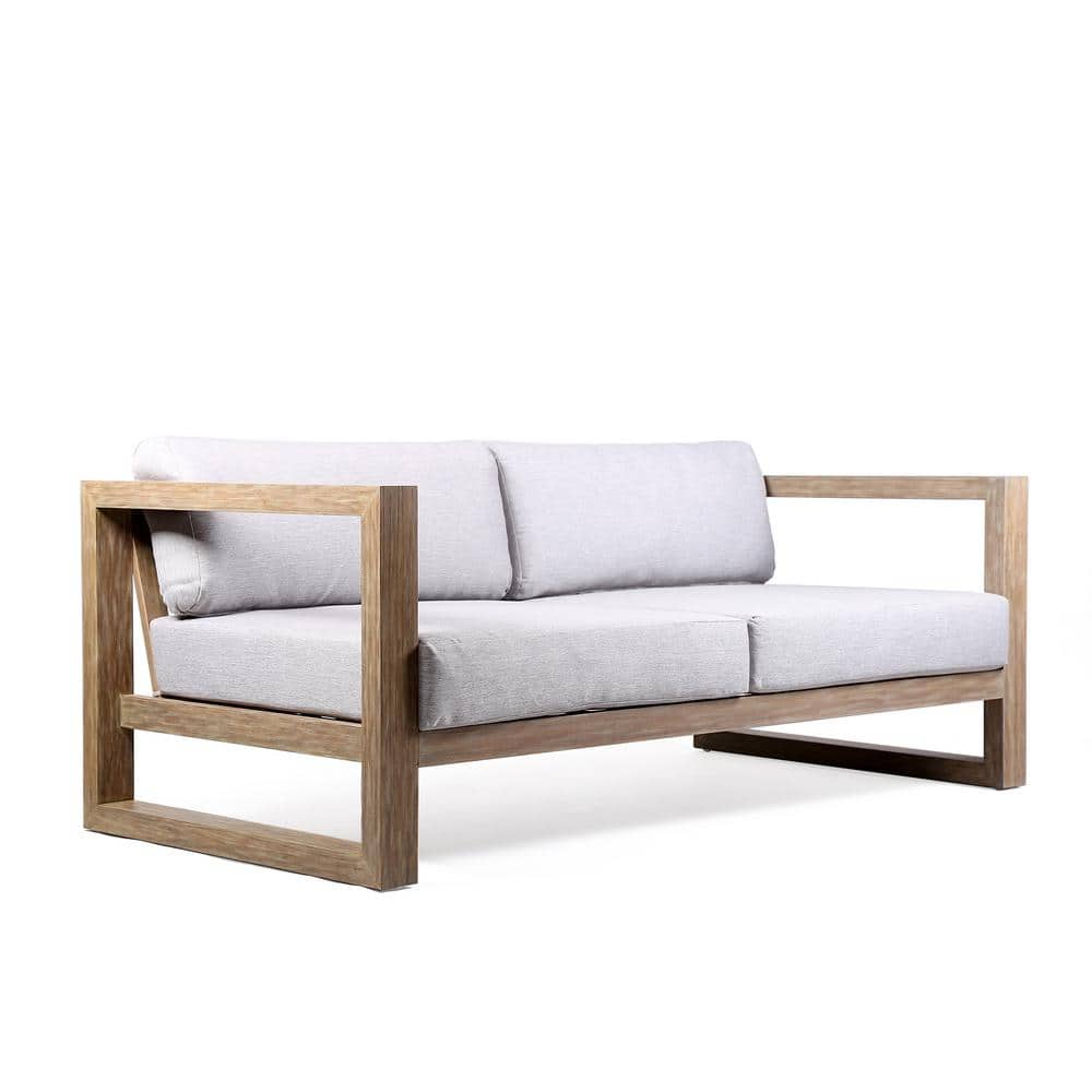 Light Gray Eucalyptus Wood Outdoor Sofa with Cushions