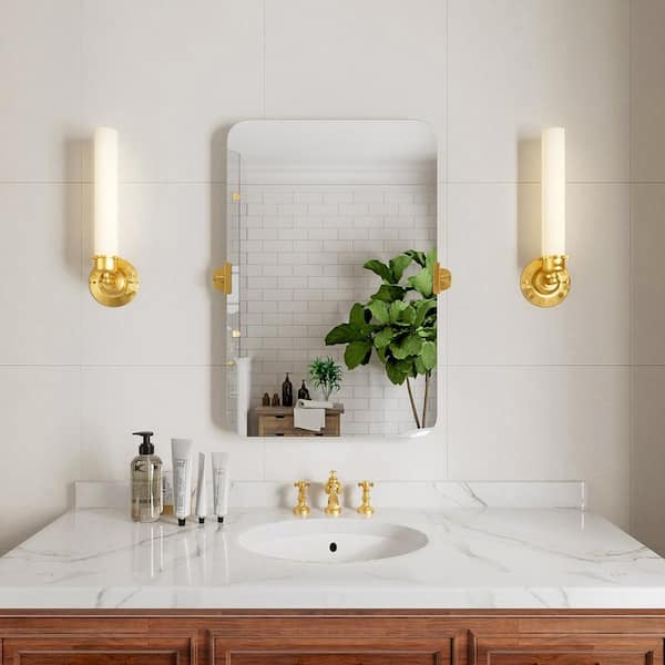 Virelia 20 in. W x 30 in. H Rectangular Framed Tilt Wall Mount Bathroom Vanity Mirror in Gold