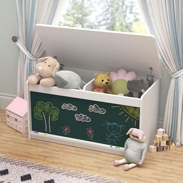 KidSpace 17.01 in. H x 32.01 in. W 2-Cube White Chalk Board Toy Chest Organizer