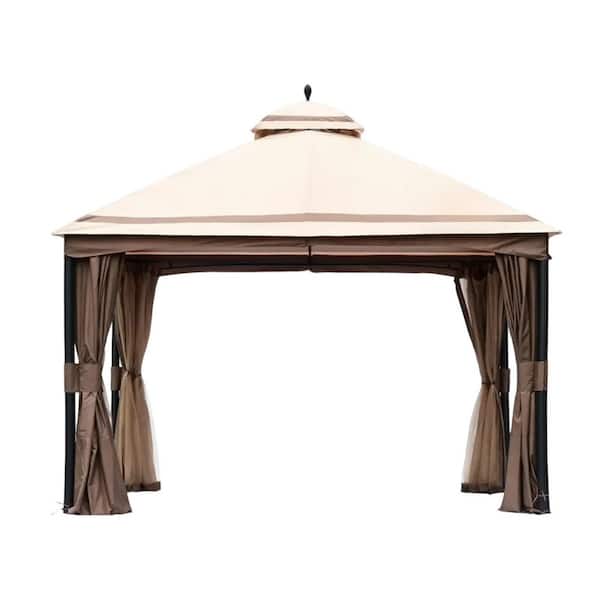 eRiNGo　1001 Outsunny 11x11 Canopy Gazebo with Mesh, Light Gray | Aosom.com