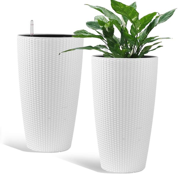 Modern 9 in. x 23 in. White Plastic Indoor/Outdoor Plant Pot with Automatic  Watering System (2-Pack) TT-099-7727 - The Home Depot