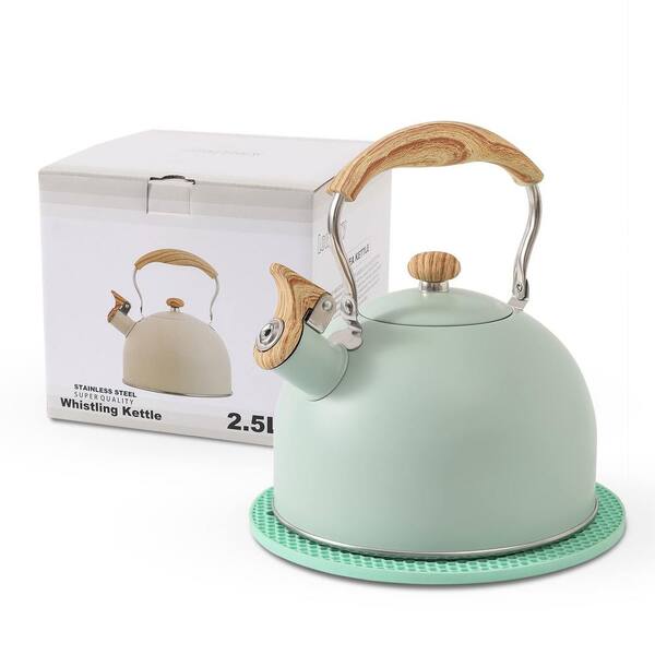 PRIMEPLUS 10Cups 2.5 qt. Blue Stainless Steel Tea Kettle with Wood