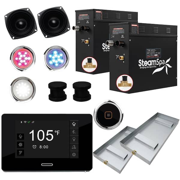SteamSpa Black Series 15kW Steam Bath Generator with Continuous Steam Plus Quick Start Tech and Auto Drain in Matte Black