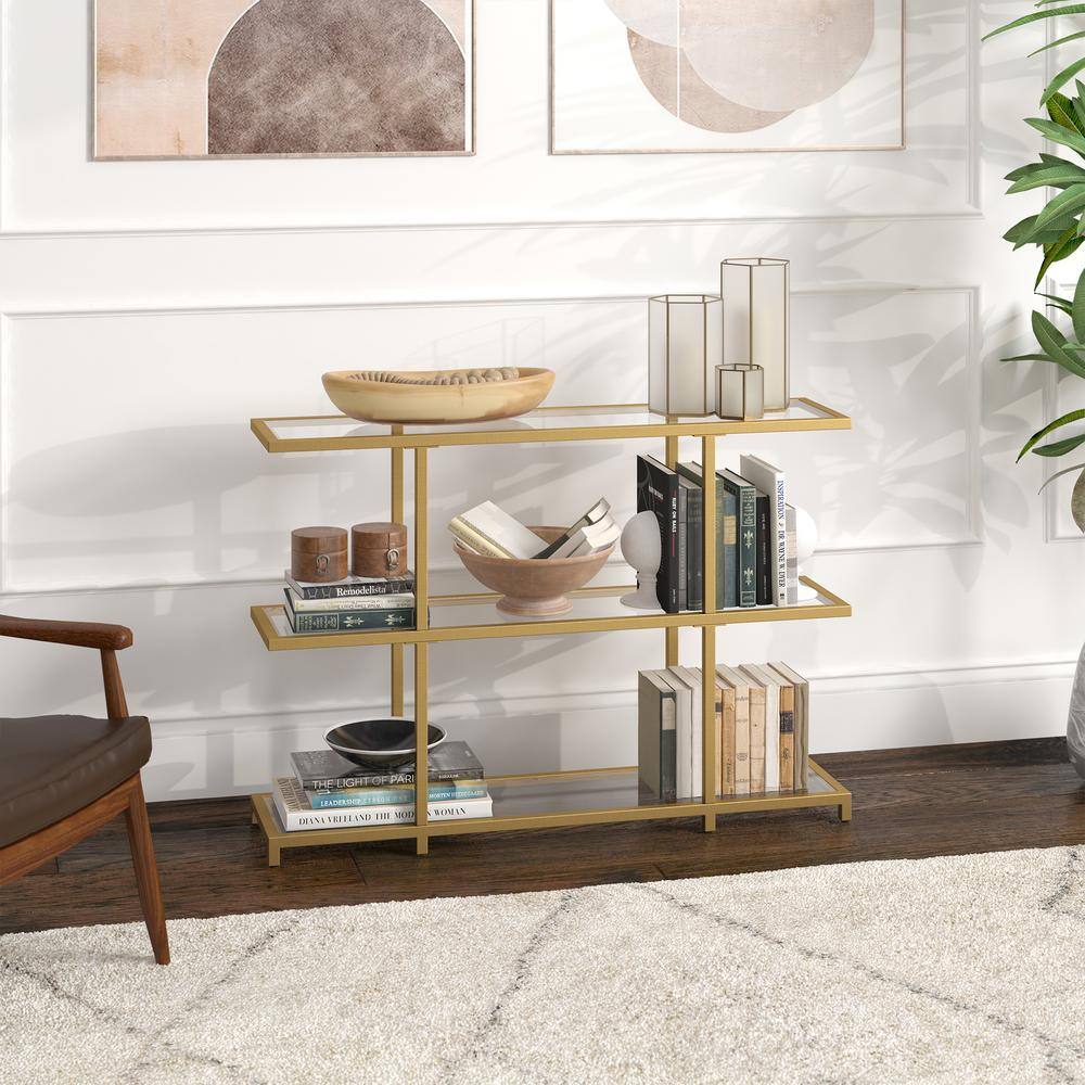 Greenwich Brass and Glass Console Table with Storage, 42"