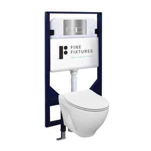 Vogue Wall-Hung 2-Piece 1.6 GPF Dual Flush Round Toilet in White with Concealed Tank and Dual Flush Plate Seat Included