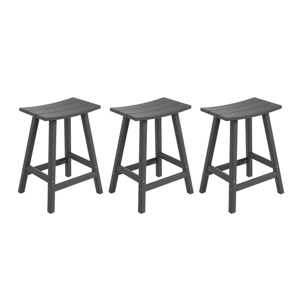 Franklin Gray 24 in. Poly HDPE Fade Resistant Outdoor Patio Saddle Seat Counter Height Bar Stool (Set of 3) price history on PriceWatchPro