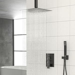 Dual Shower Head Ceiling Mount Square Shower System with Body Spray in Matte Black (Valve Included)