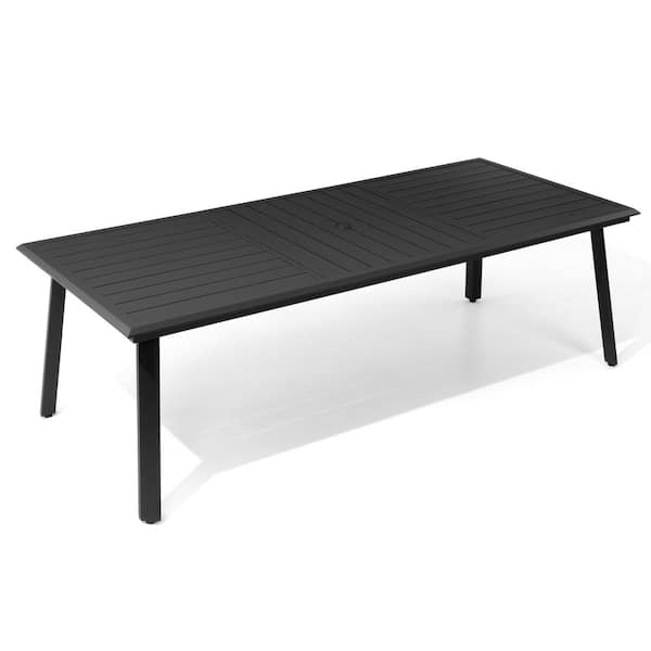 93.9 in. Patio Aluminum Black Outdoor Dining Table with Umbrella Hole