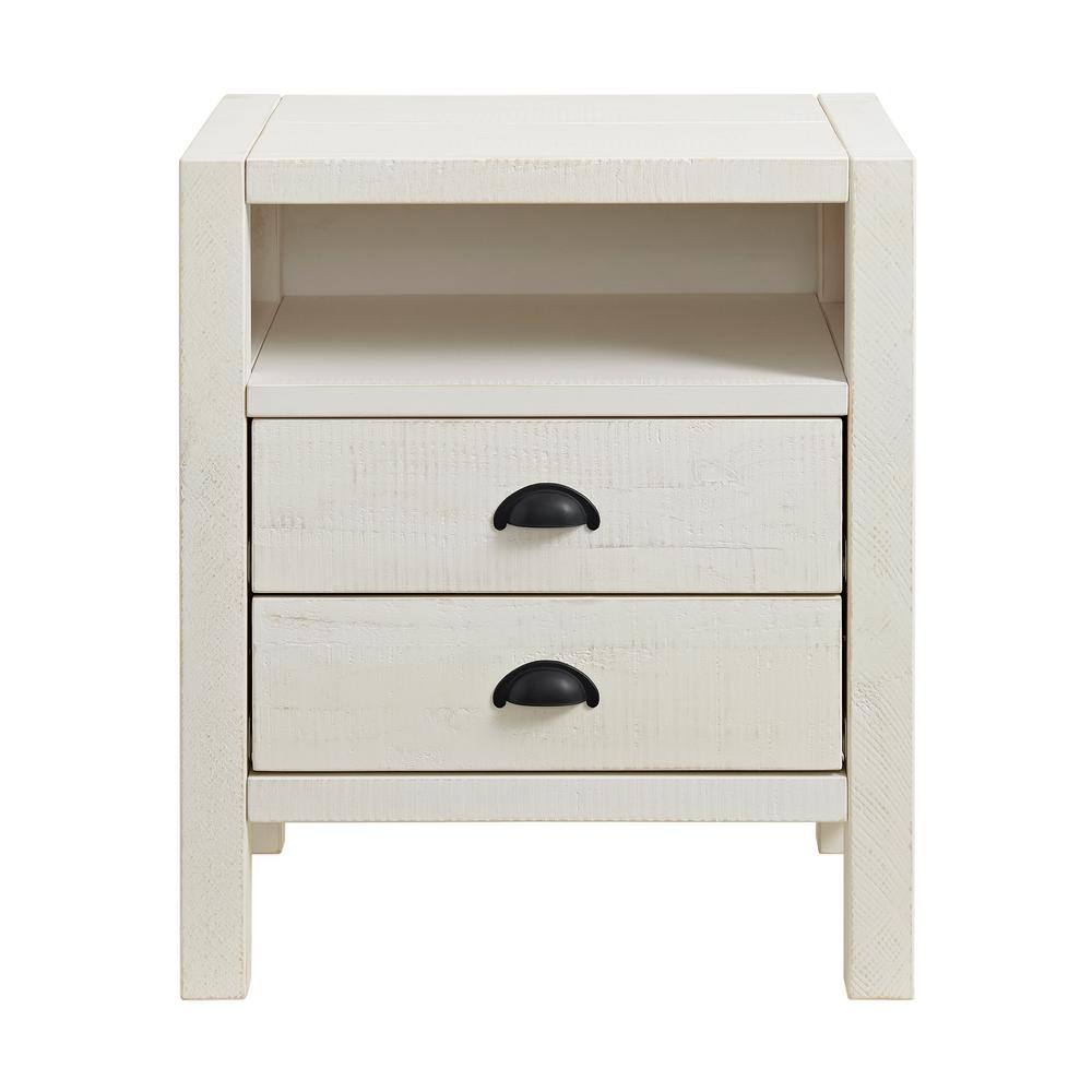 Arden 22" Driftwood White Pine 2-Drawer Nightstand with Open Shelf