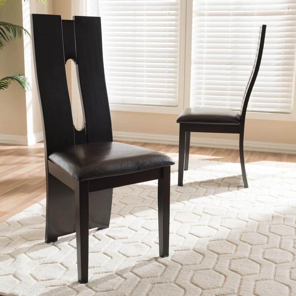Alani Contemporary Dark Brown Faux Leather & Wood Dining Chair Set