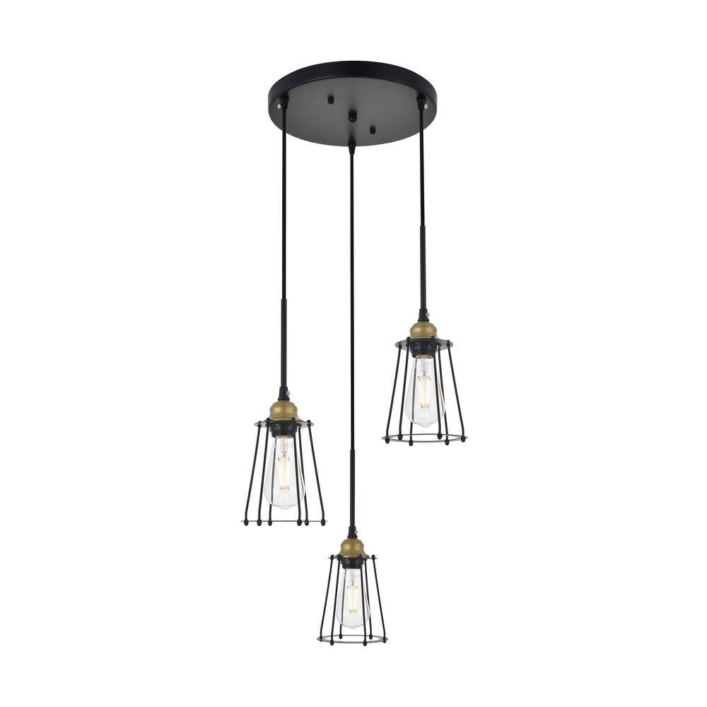 Timeless Home Adams 3-Light Brass and Black Pendant